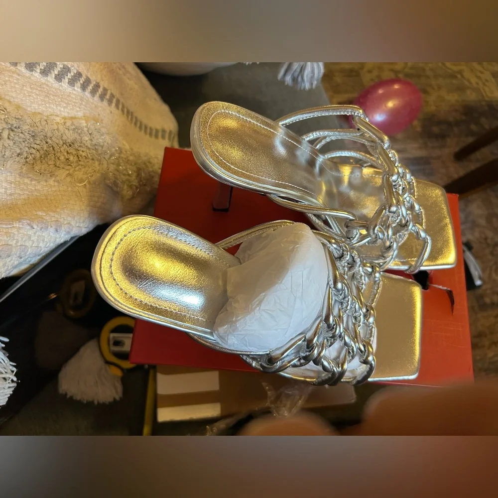 Goolita Metallic Braided Sandals Open Toe Stiletto Mule Heels Sexy Backless